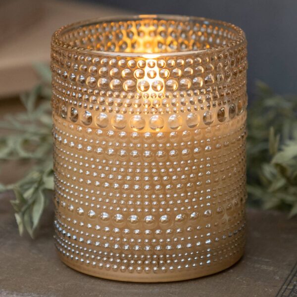 4 inch  Champagne Dotted Glass 3D Flame Candle
