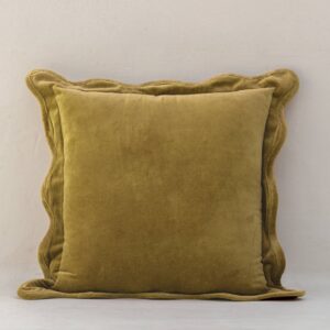 faire_b12_16 Scallop Velvet Pillow Cover, Mustard (20 inch x20 inch )